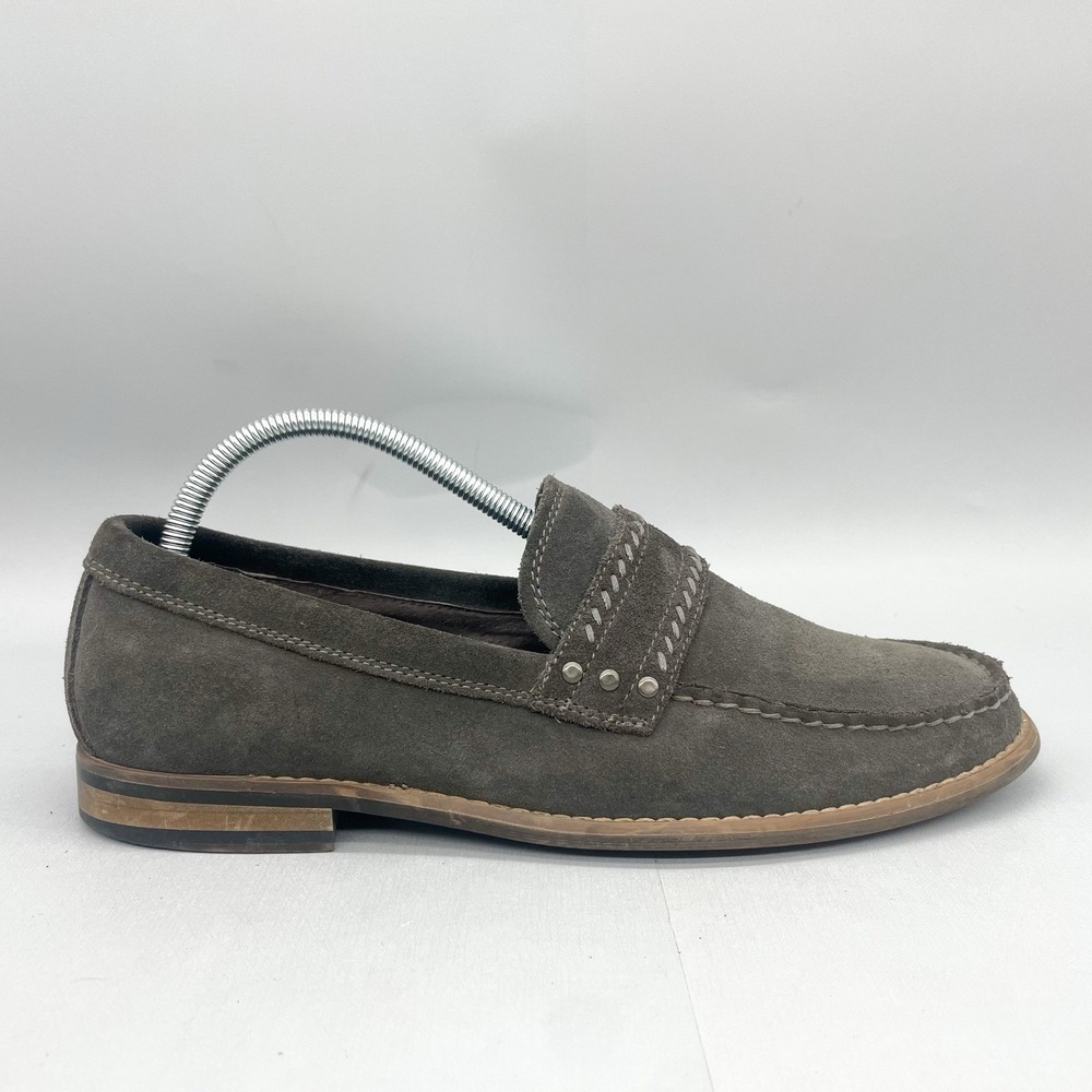 john Varvatos Star USA Mens 8M Loafer Shoes Gray Suede Slip On‎ Casual Studded